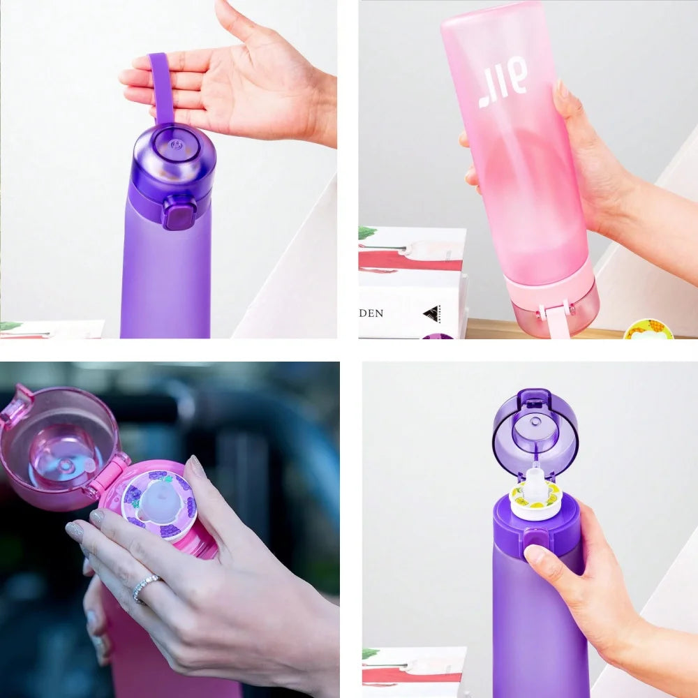 1Bouteille d’Eau Portable avec Capsules Saveur – Transparente, Anti-Fuite, avec Paille – Parfaite pour le Sport et l’Outdoor