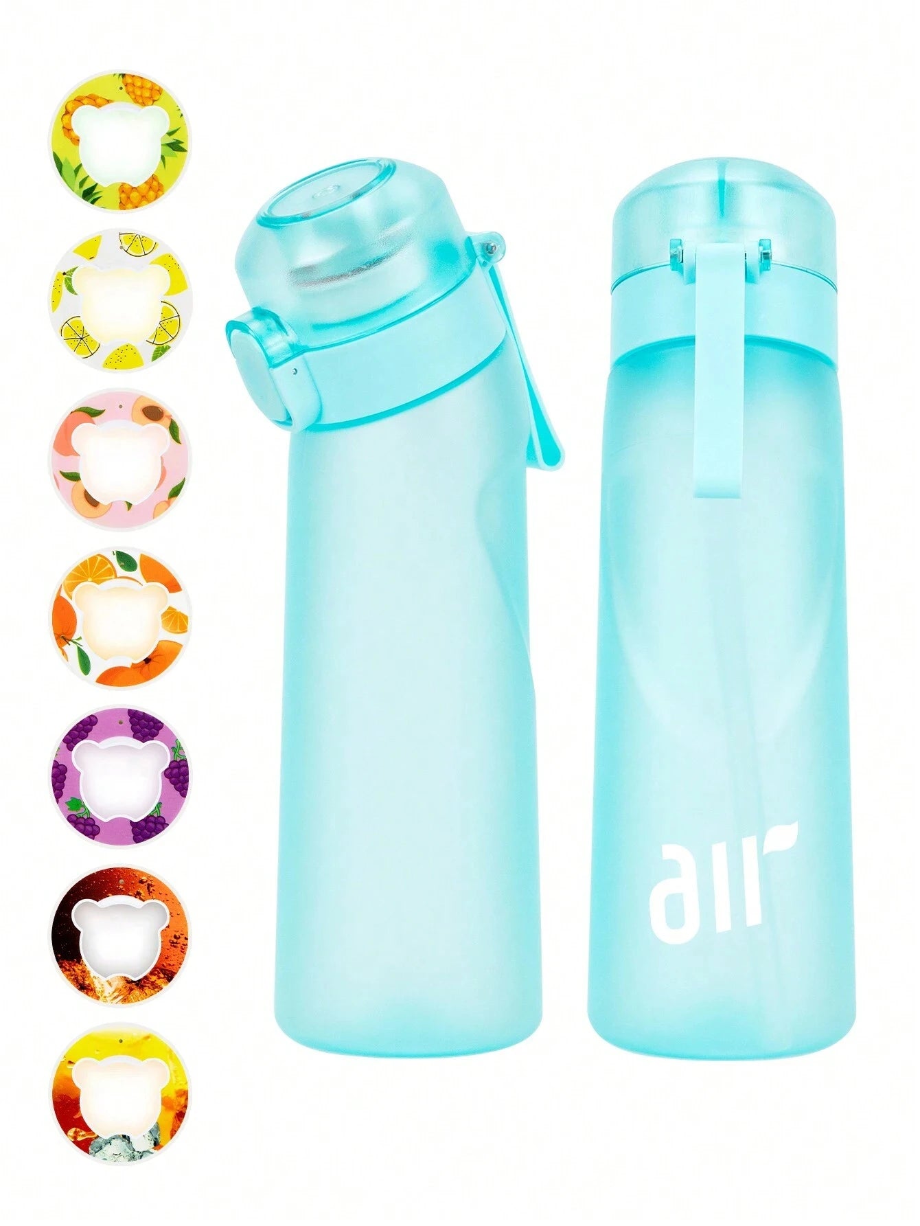 1Bouteille d’Eau Portable avec Capsules Saveur – Transparente, Anti-Fuite, avec Paille – Parfaite pour le Sport et l’Outdoor